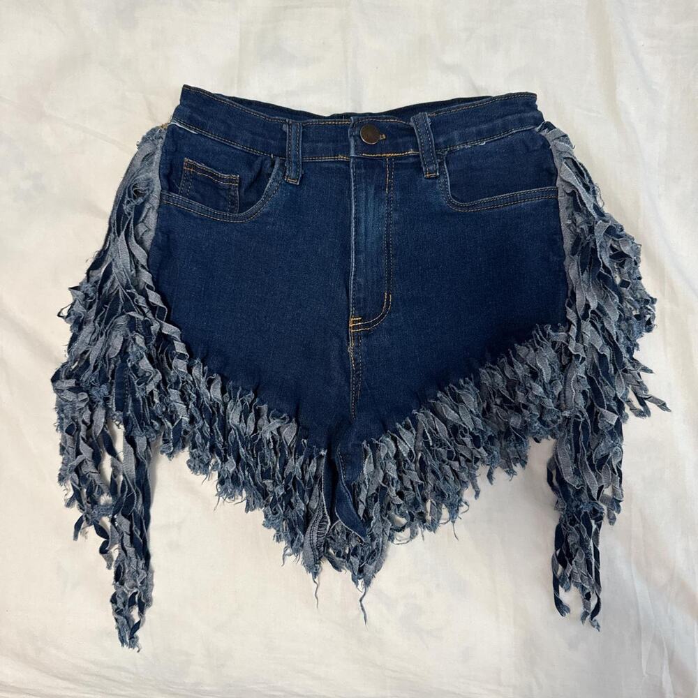 Fringed Denim Jean Shorts